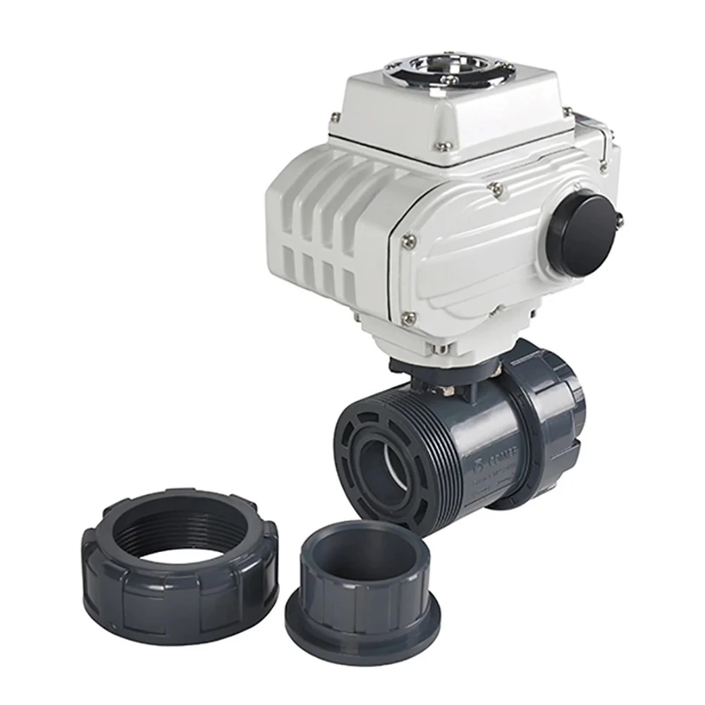 DN15 1/2 Inch 2 Way Electric Upvc Ball Valve Full Port DC24V on Off Electric Rotary Actuator PVC Double Union Ball Valve