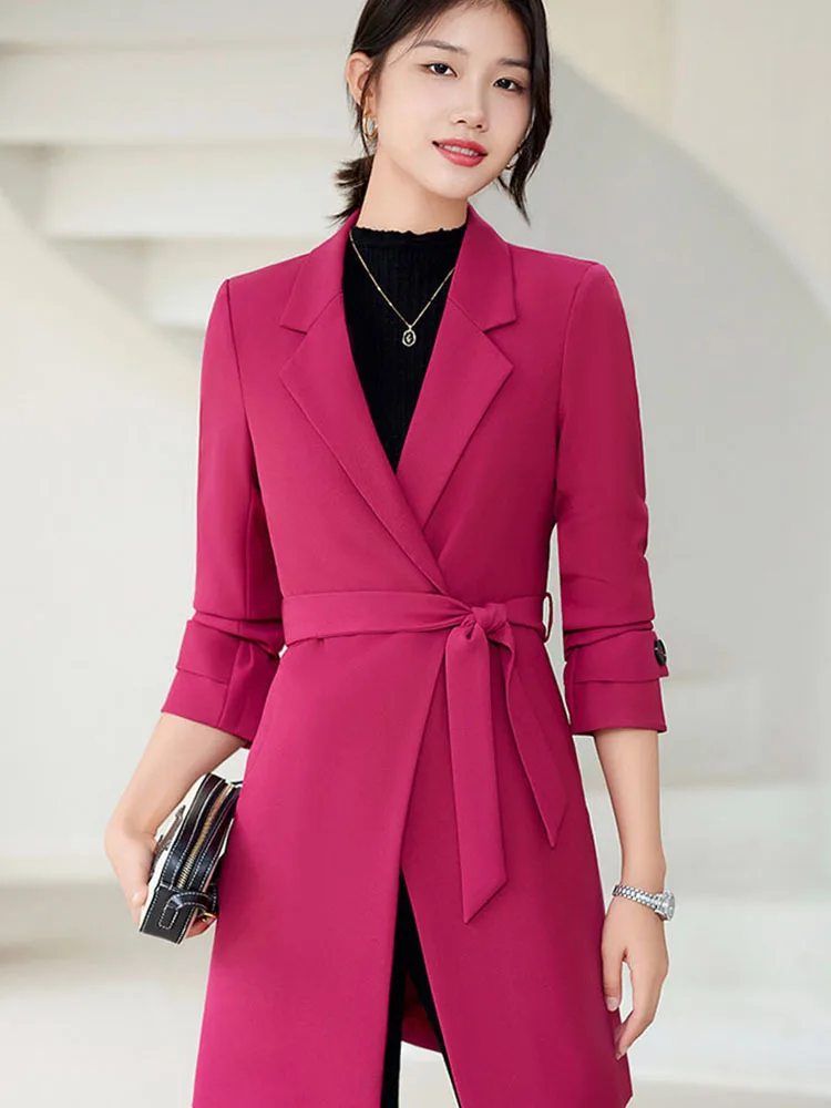 Trench Coat for Women 2023 Solid Office Lady Fashion Double Breasted Jacket Fall Winter Elegant Turn Down Collar Coat