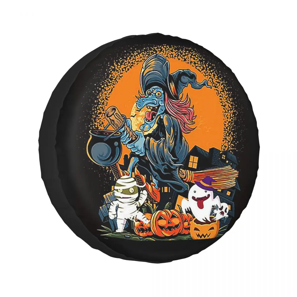 

Пользовательский Хэллоуин призрак тыква ведьма запасное колесо чехол для автомобиля 4x4 защитные чехлы для колес 14 "15" 16 "17" дюймов