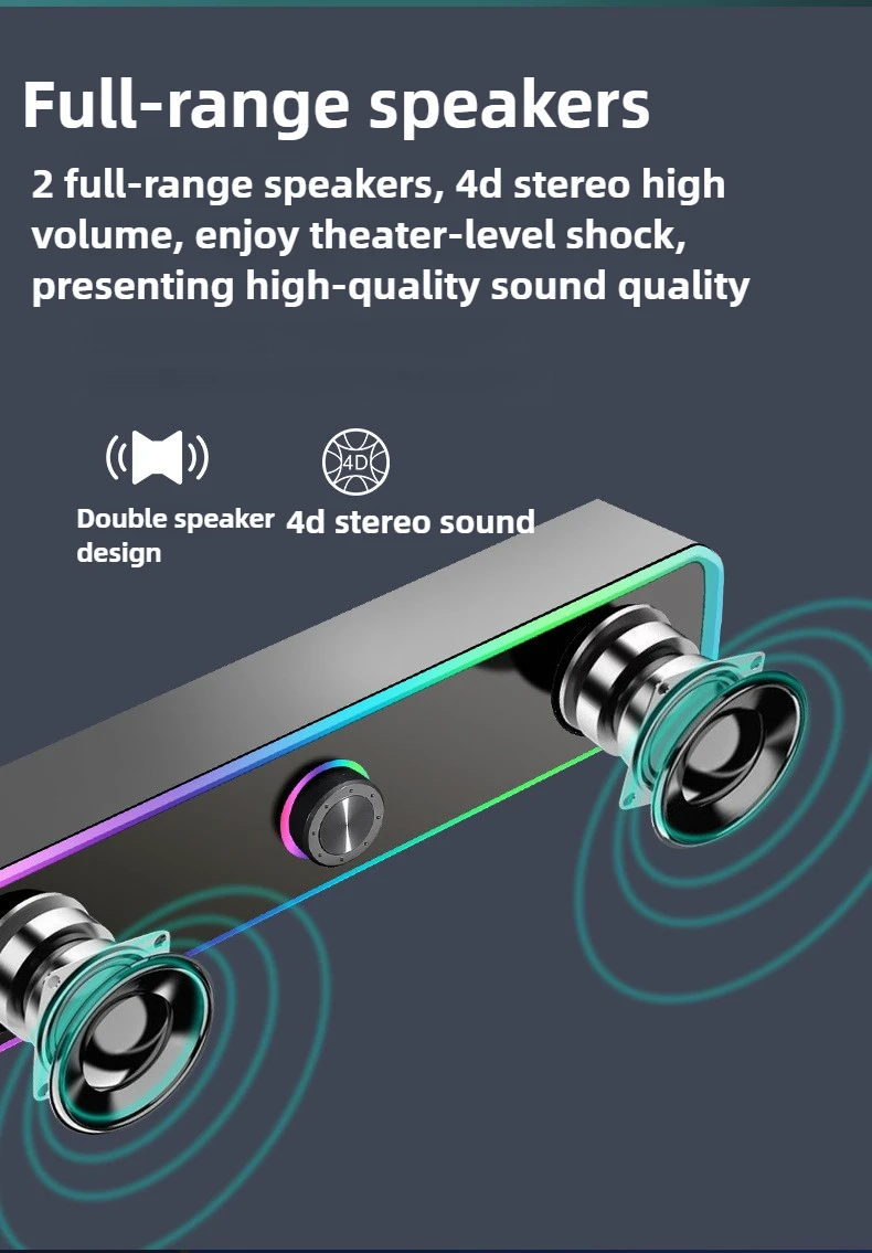 Long Desktop Dual Speakers Wired Wireless Bluetooth Speaker RGB lights For TV Laptop Gaming Home Theater Surround Audio System