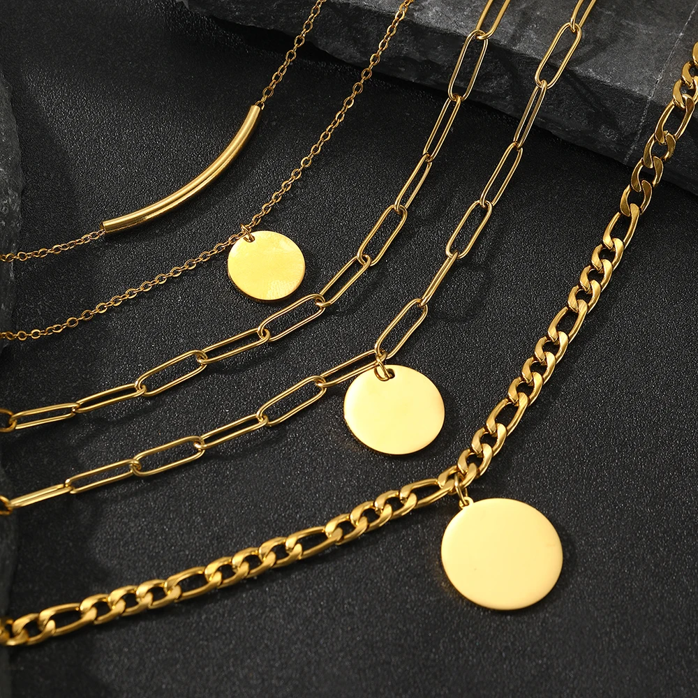 Stainless Steel Necklace Personality Design Double Chain Round Pendant Classic Fashion Necklace For Women Jewelry Fashion Gifts