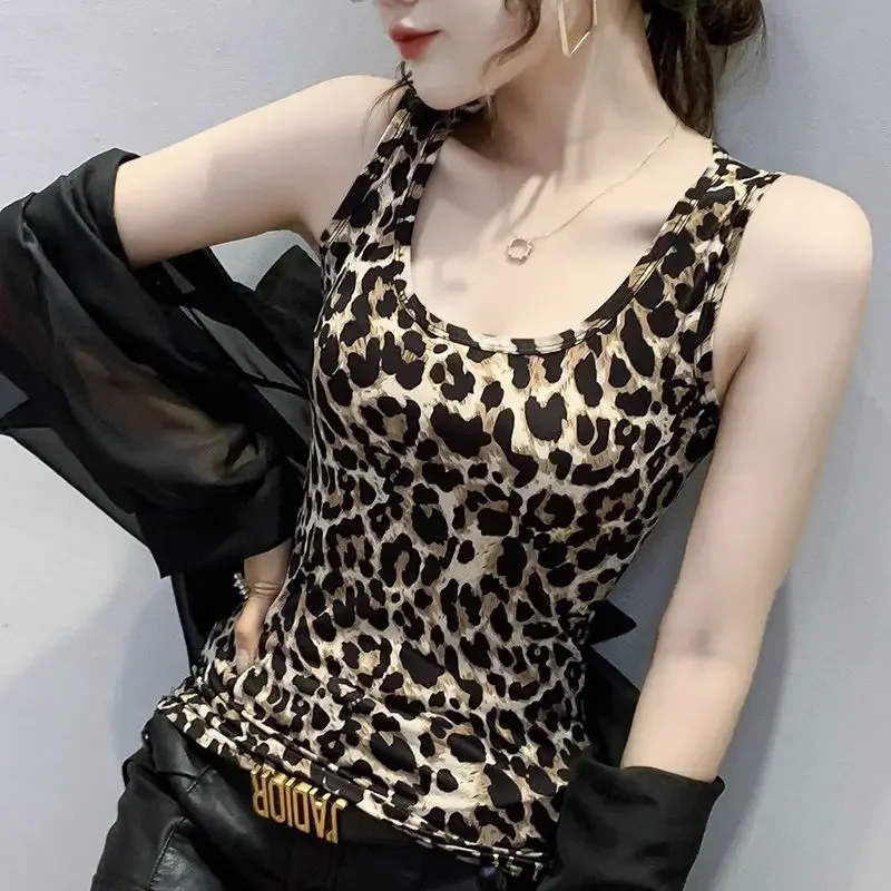 

Fashionable Leopard Pattern Sleeveless Vest Summer New Sexy Slim Fit Bottom Sling Elastic Tank Trendy Clothes for Women