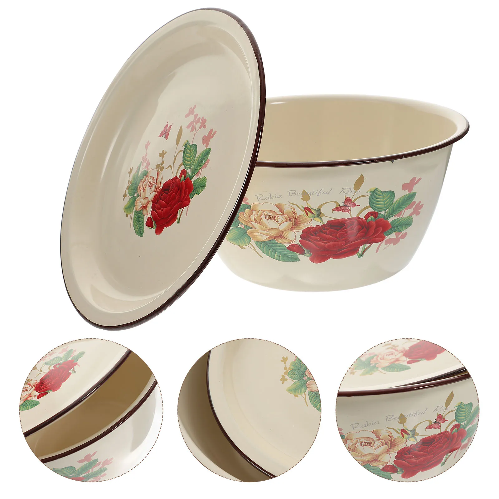 

Food Containers with Lids Enamel Storage Bowl Enameled Basin Oil Vintage Enamelware Large Covered . Serving Bowls