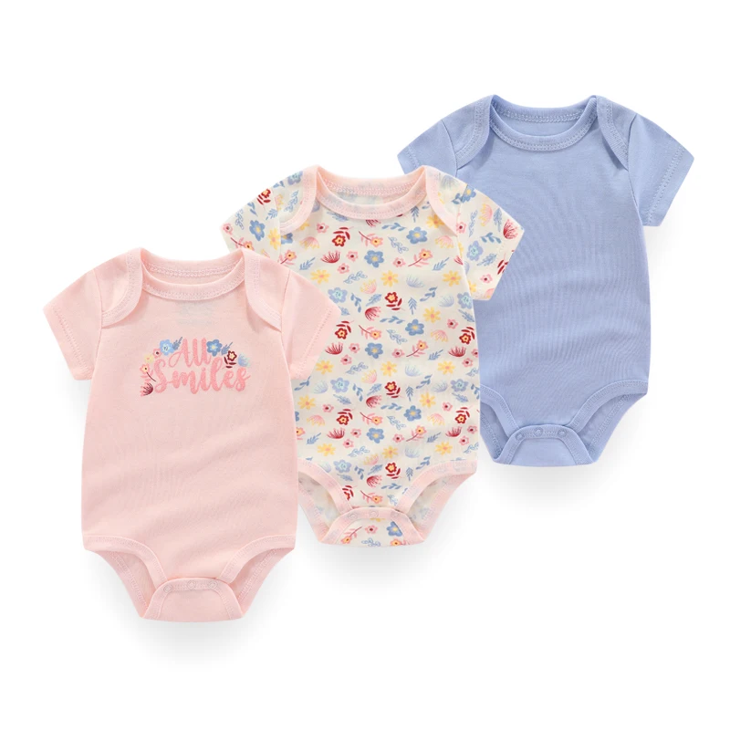 Kiddiezoom 3 Pcs/Lot Uniex Fashion Casual Cute Short Sleeve Baby Boy Girl Bodysuits Soft Infant Onesies