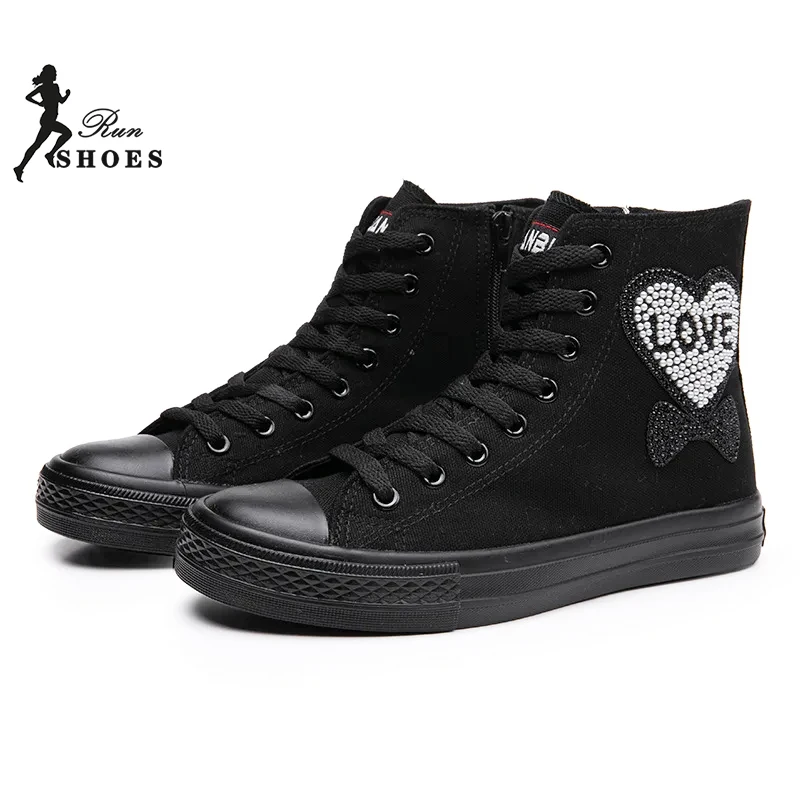 Vulcanized Shoes 2024 New Casual Shoes Heart-shaped rhinestone Inside Zipper Blank Shoes Female Sneakers Women Student Shoes