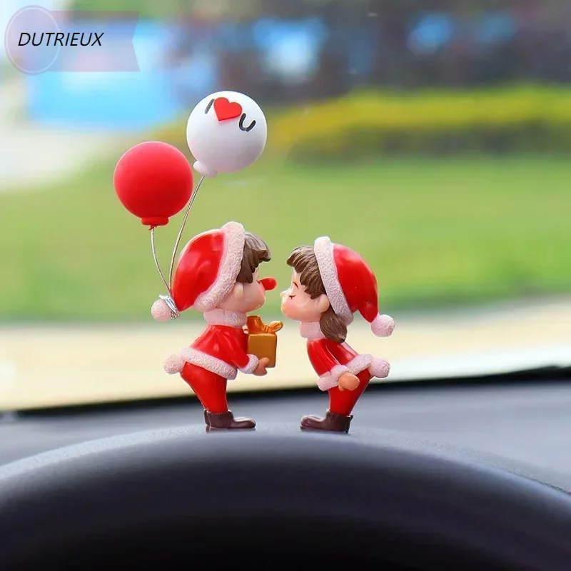 

Christmas Couples Car Ornament Model Cartoon Couple Figurines Car Center Console Balloon Decoration Auto Interior Dashboard Gift