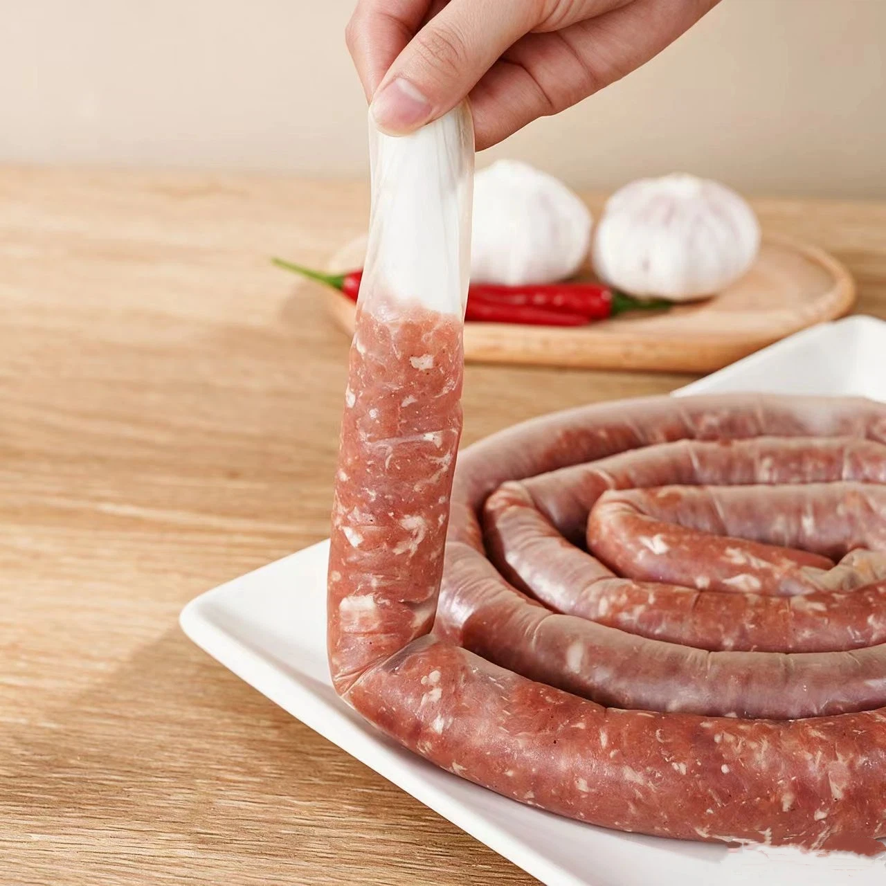 14m x 26mm Kaliber-Wurstbox, Kollagenhülle, Werkzeug zur Herstellung von Grillwürsten, Hotdog- und italienischen Würstchenhülle – Detail 3