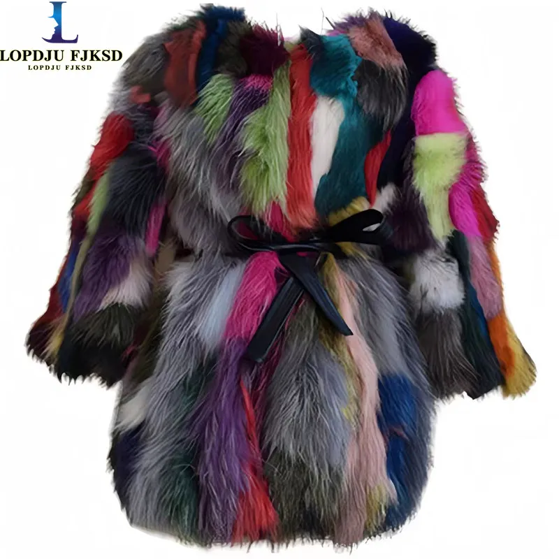 Real Raccoon Dog Fur Coat for Women, Korean Thick Warm Jacket, Loose Overcoat, Female Clothing, High Quality, Winter, New, 2023