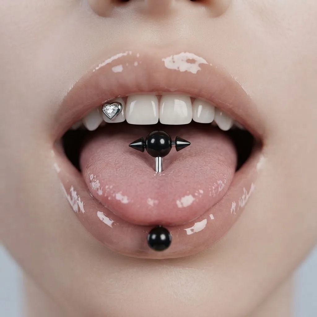 Black Spike Tongue Ring Titanium Ball with Lateral Spikes Tongue Piercing Barbell Body Jewelry Gifts for Women and Men