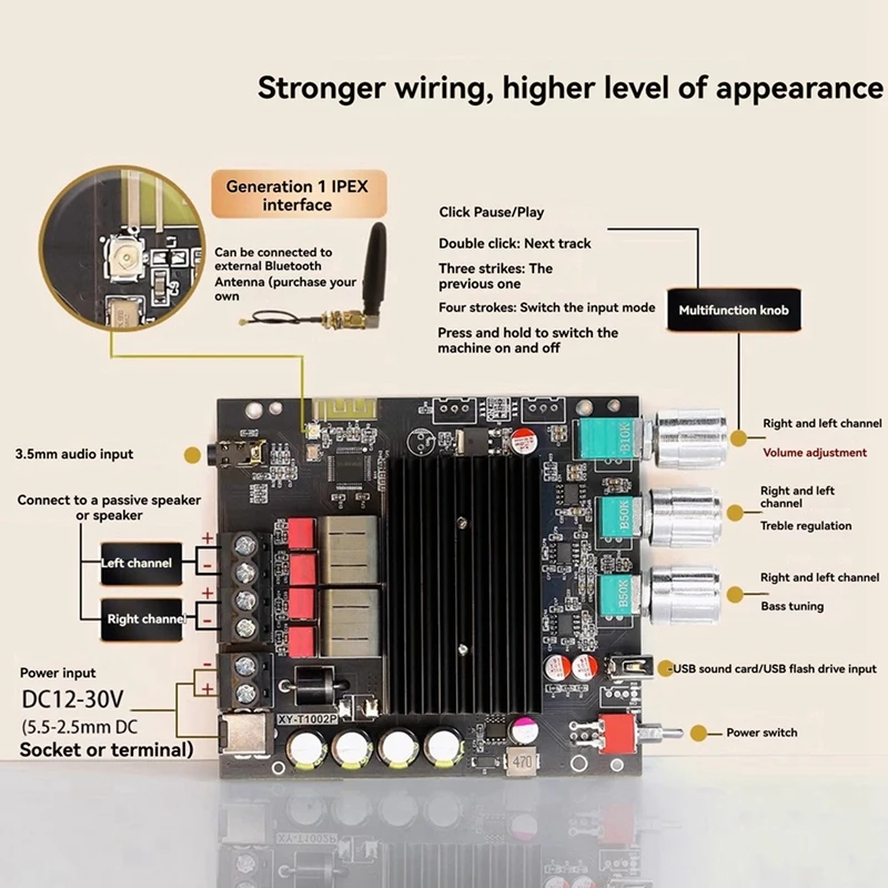 T1002P Upgrade 100W*2 Bluetooth Digital Amplifier Board Audio Stereo Equalizer High Bass Adjustment TPA3221 Ultra 3116 C