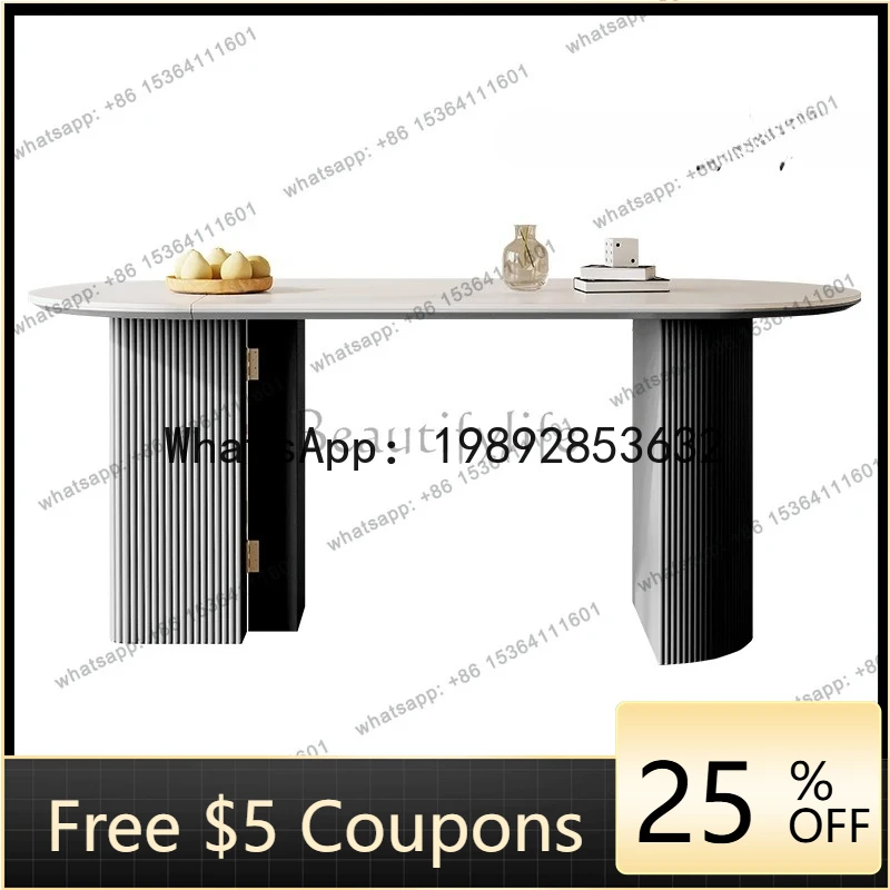 

AB Semi-oval rock sldining table and chairs small apartment French cream medium antique household foldable telescopic