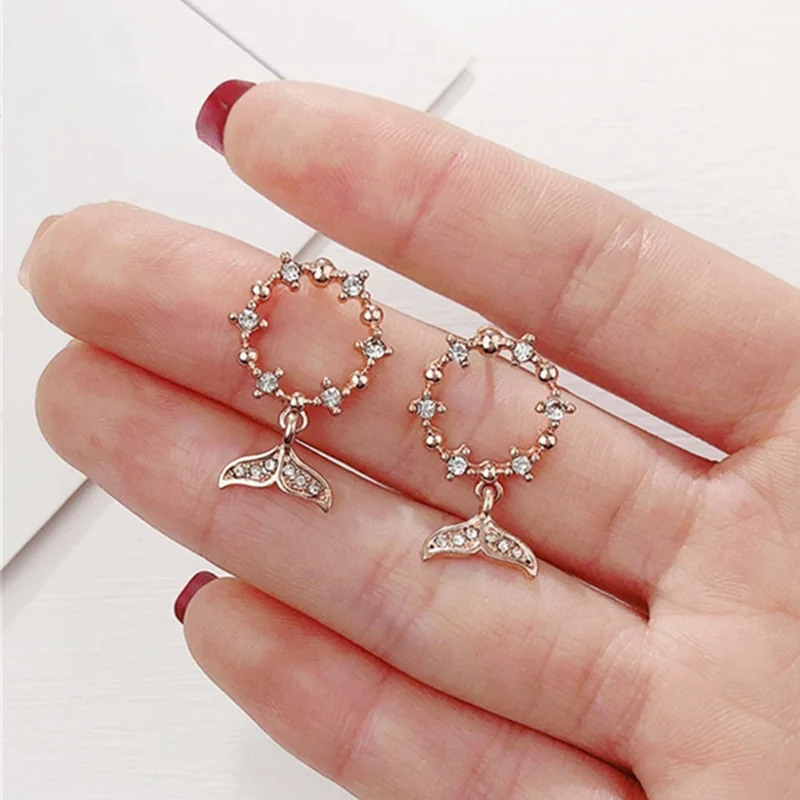 Mermaid Earrings Geometric Crystal Earrings For Woman Fishtail Stud Earring Korean Bijoux Party Jewelry Gifts Wholesale