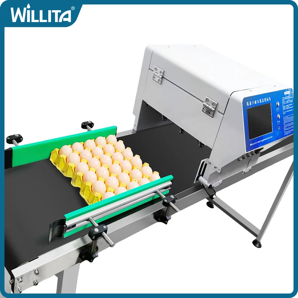 EP6 Six Heads Industry Egg Inkjet Printers Label Expiry Date Stamp Logo Barcode Food Grade Auto Printing Coding Machine On Eggs