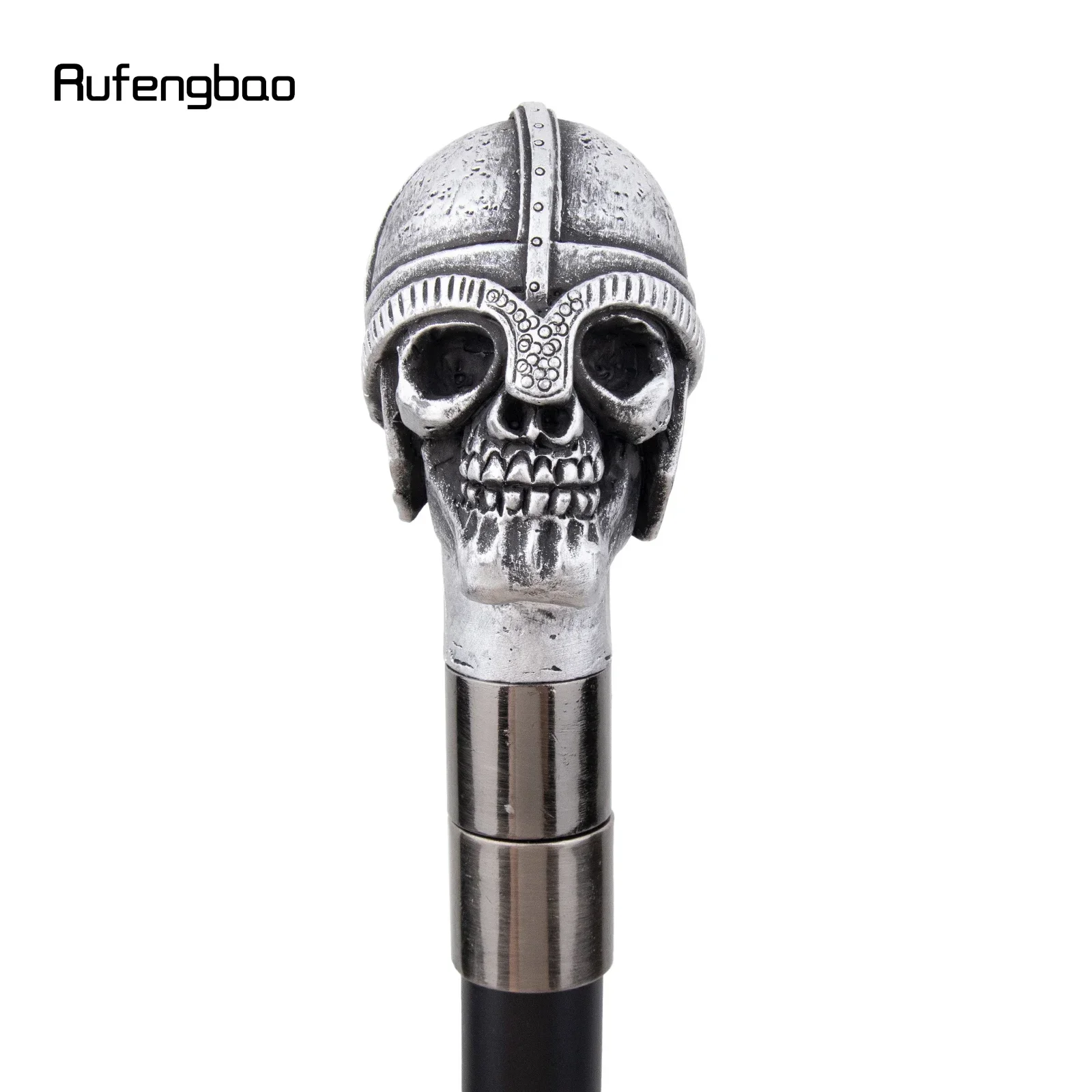 Silver Resin Helmet Skull Head Walking Cane Fashion Decorative Steel Stick Gentleman Elegant Cosplay Cane Knob Crosier 94cm
