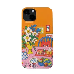 Orange Art Illustration Cat Phone Case for IPhone 16 15 14 13 Pro Max 12 Mini 11 Plus Shockproof Protective Hard Acrylic Cover
