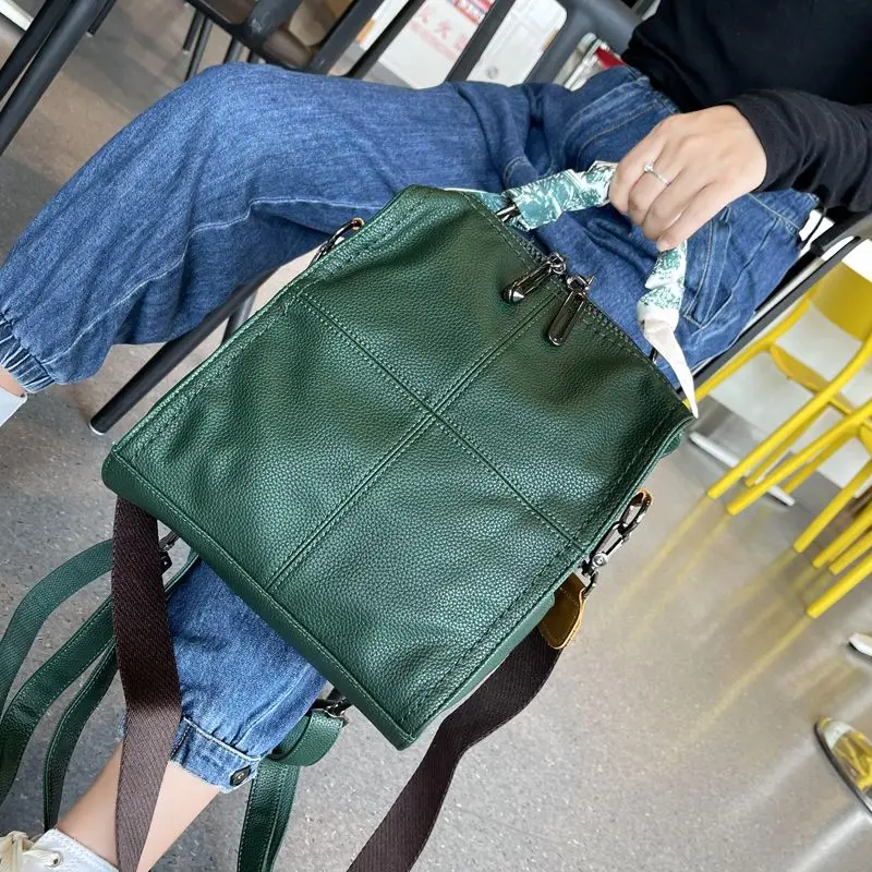 

Casual Backpack 2022 New Korean Classic Solid Color Backpack Women Learn Large Capacity Soft Leather One Shoulder Travel Trend