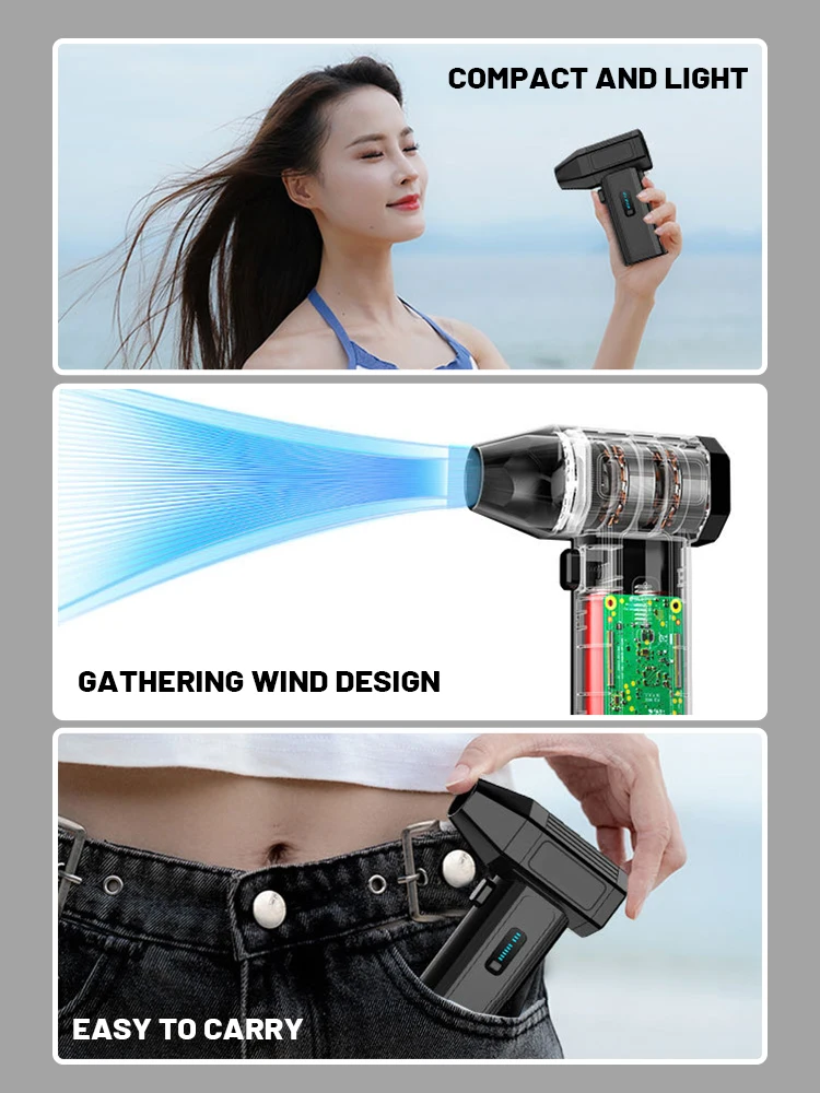 40MM Handheld Turbo Jet Fan Max 600G Thrust Brushless Motor High-Speed Electric Air Duster Adjustable Turbo Violent Blower 300W