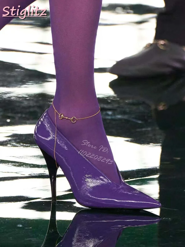 

Sexy Purple Patent Leather Pumps Pointed Toe Shallow Slip-on Thin High Heels 2025 Women's Summer New Office Lady Shoes Stilettos