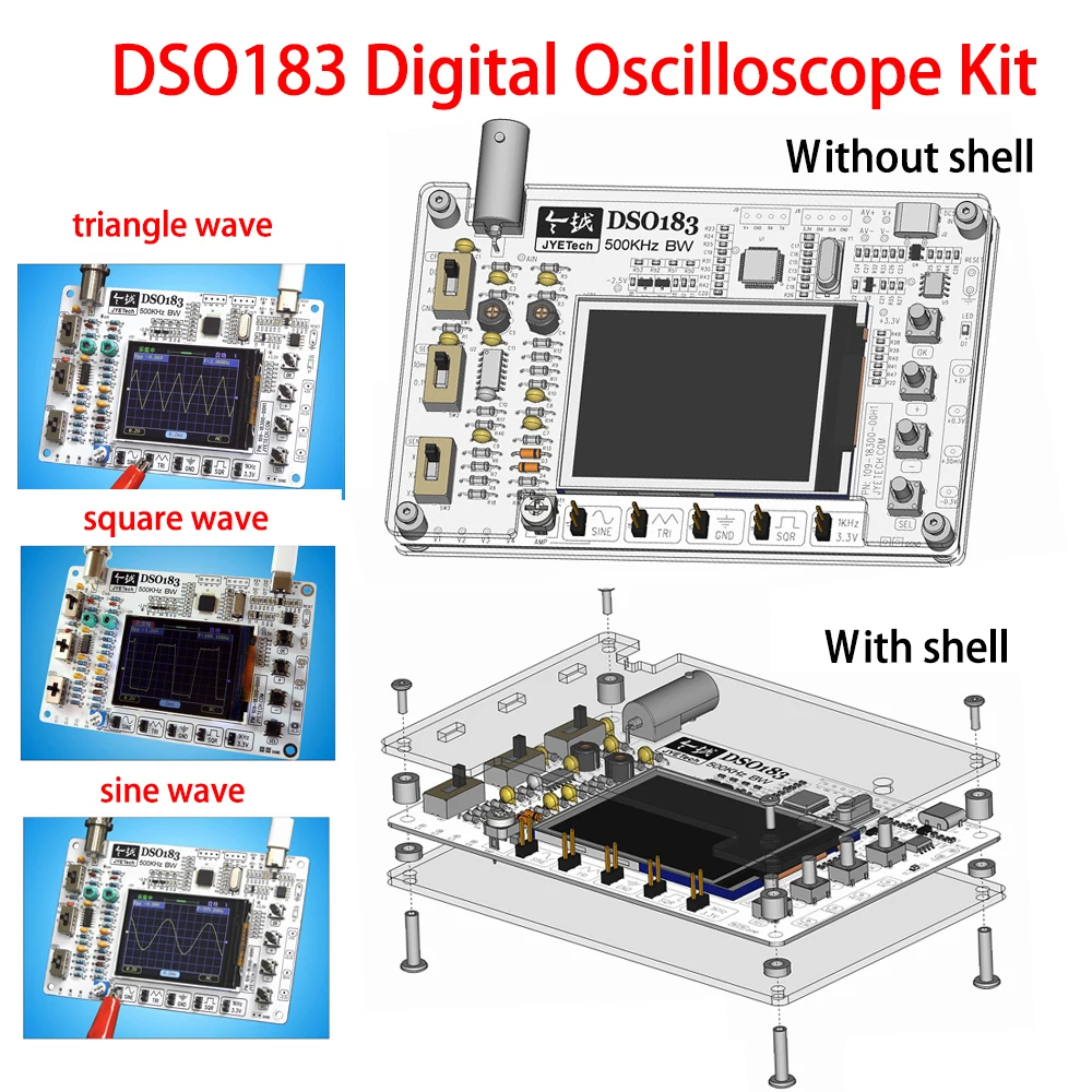 DSO183 Microcontroller Kit DIY Mini LCD Digital Oscilloscope Kit Electronic Welding Training Production Parts 0-500KHz Type C