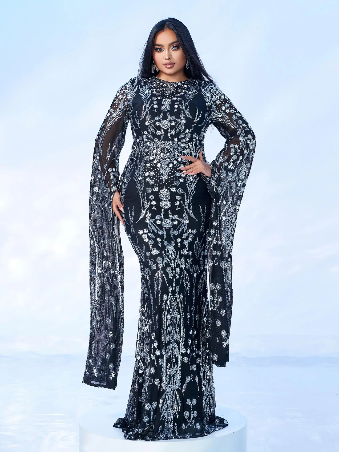 

Вечернее платье Long Sve round Ne Tailored Dr для больших размеров, женское официальное бальное платье с блестками и хвостом, летнее новое поступление