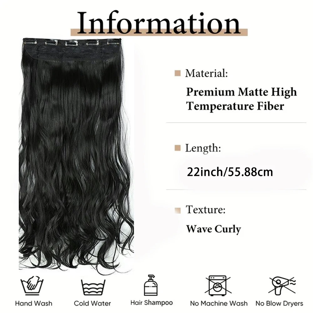 22inch body wave curly clip in hair extensions wigs synthetic invisible Hairpiece Increase hair volume women wig clip extensions