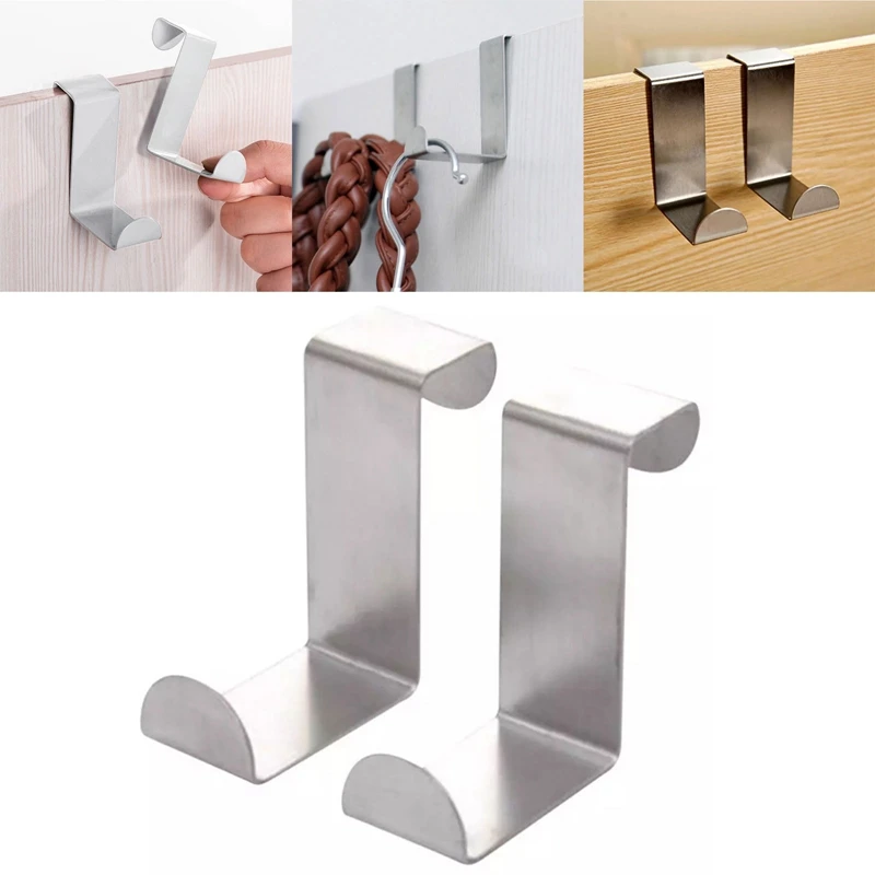 2Pcs Over The Door Hook Stainless Steel Versatile Coat Hooks Over Doors Hangers Reversible Cupboard And Drawer Hooks Kitchen Bed