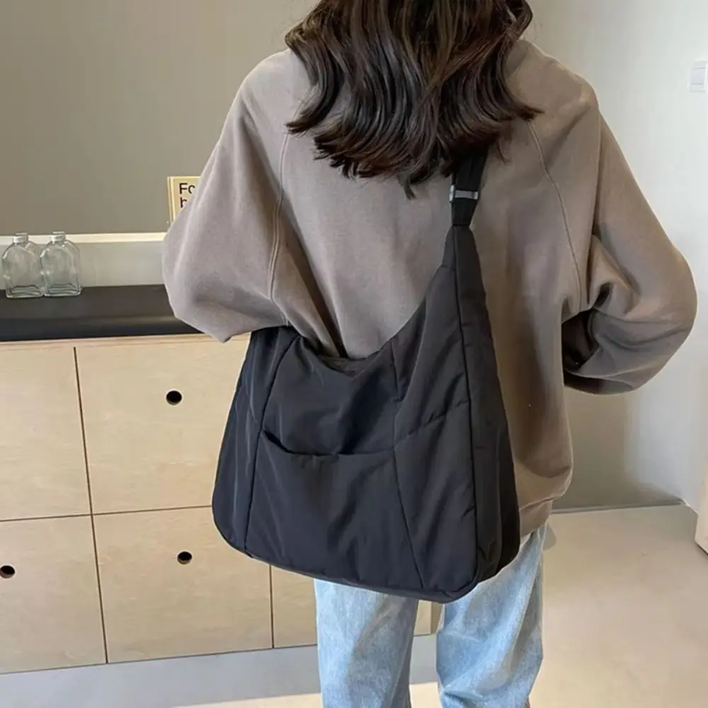 

Zipper Soft Cloth Shoulder Bag Casual Style Adjustable Shopping Handbag Solid Color Storage Pouch Underarm Bag School