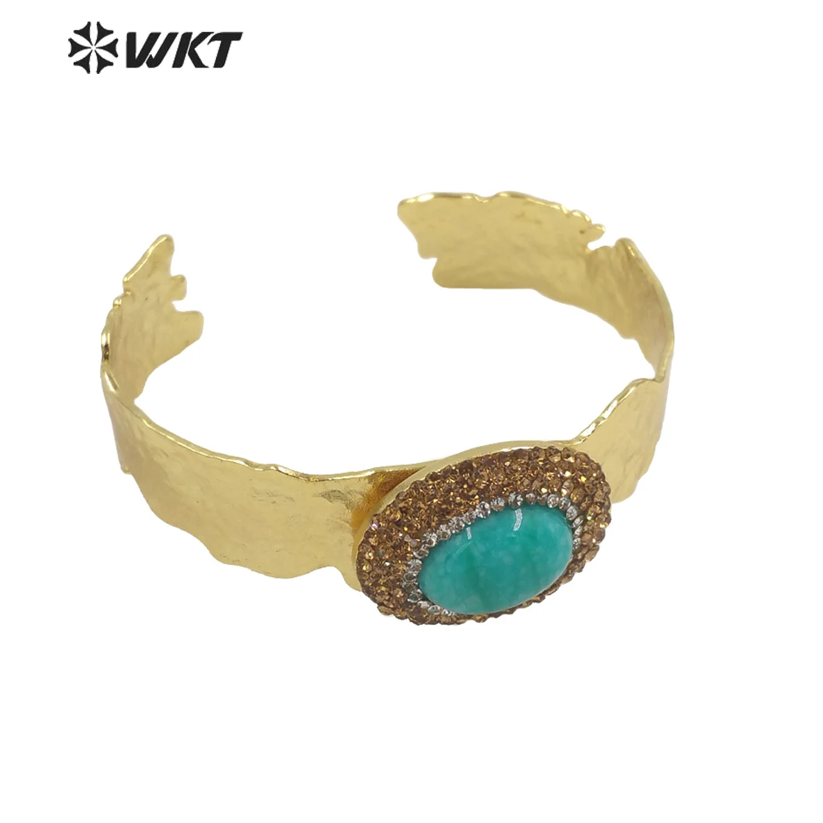 

WT-B628 Europe Colorful Precious Gemstone Opening Bangle With Rhinestone Setting Women Oval Amethyst Stone Decorative