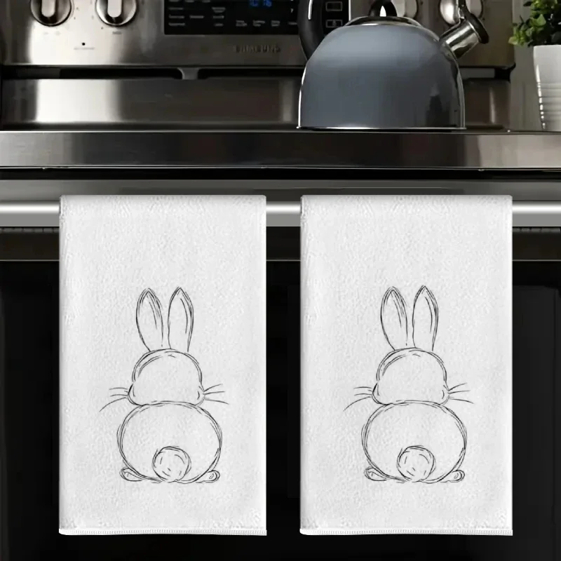 2Pcs Line Rabbit Kitchen Towels 40Cm*60Cm Towel Set Super Absorbent Soft Cleaning Cloth Cooking and Baking Tea Towel Hand Towel