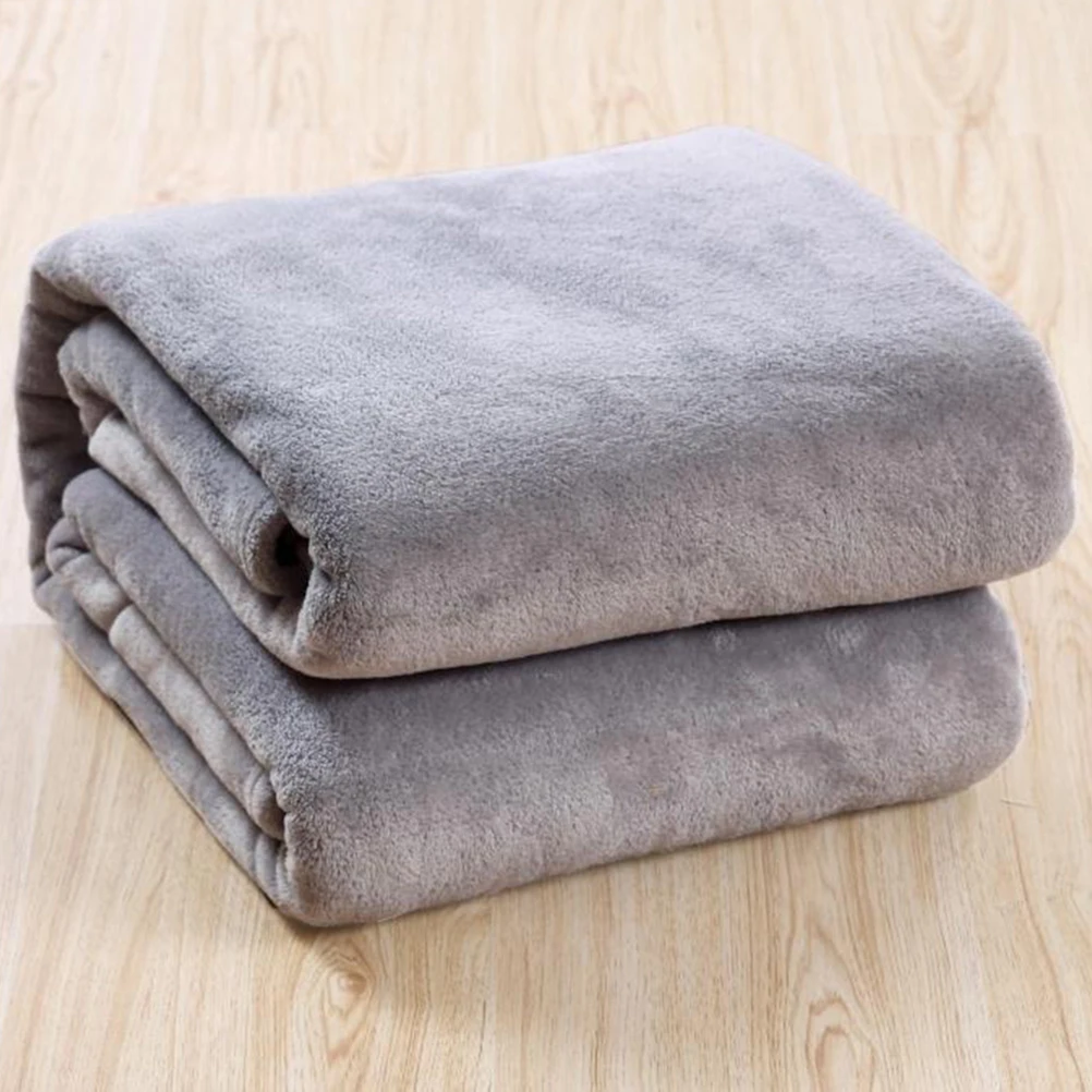 

100x140cm Bed Blanket Flannel Fleece Material Solid Color Extra Warm for Home Travel Camping Decorative Design Silver Grey