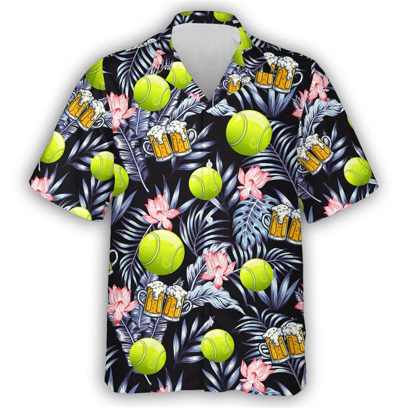 Tennis Lover Shirts For Men Clothes Fashion Sport  Beach Shirt Casual Female Lapel Blouse Hawaiian Ball Club Unisex Button Tops