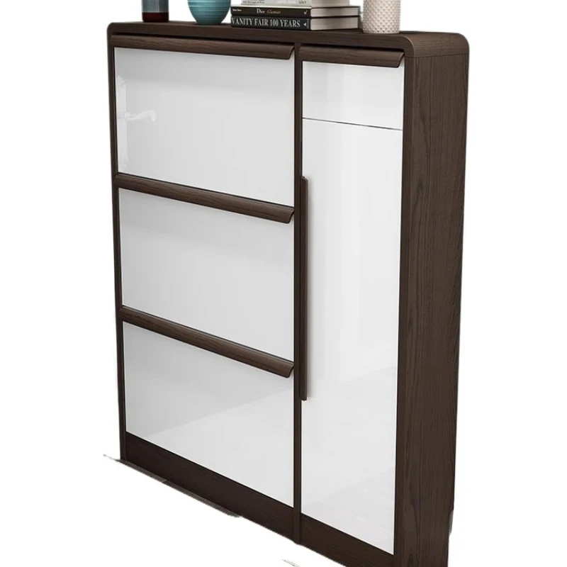 

Ultra-thin shoe cabinet, space-saving light luxury tipping bucket cabinet at the door , narrow entry door against