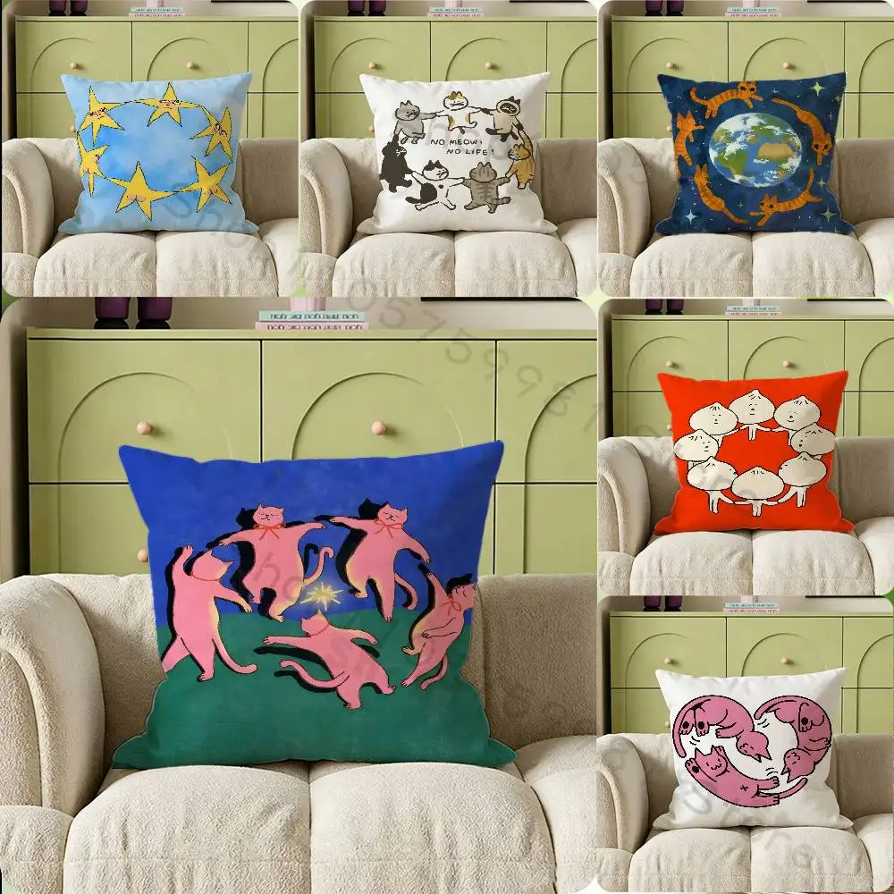 Happy The Dance Print Throw Pillow Cover Square Cushion Case for Living Room Bedroom Decor