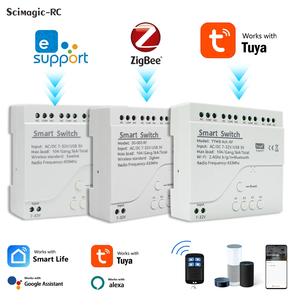 

Tuya Zigbee eWelink Smart Wi-Fi модуль переключателя 12 В 24 В 110 В 220 В RF 433 пульт дистанционного управления 4CH DIY реле работает с Alexa Google Home