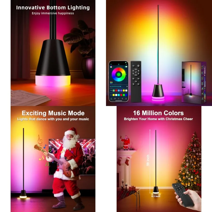 

Smart RGB LED Corner Floor Lamp, 172 LEDs Bright Standing Lamps for Living Room with APP and Remote, Modern Floor Lamp with Mus