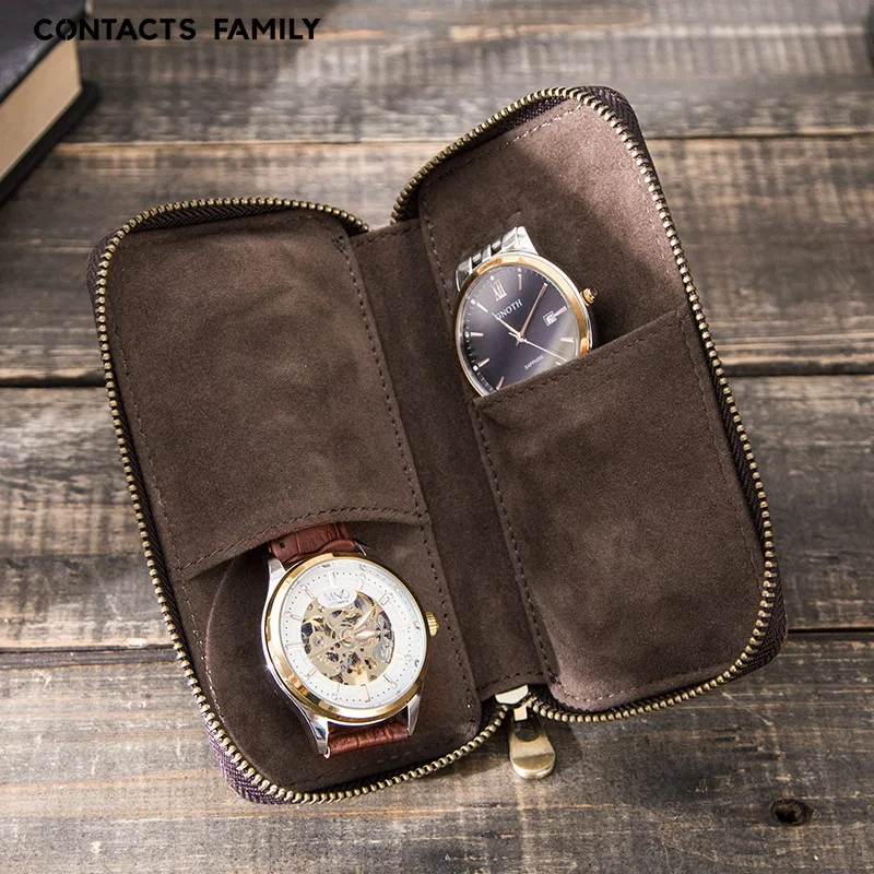 Lederen Horloge Box Retro Crazy Paard Lederen Creatieve Rits Liefhebbers Horloge Tas Tas Accessoires