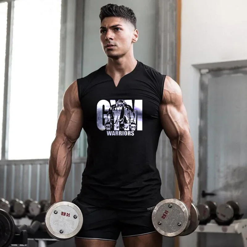 Herren-Tanktops aus Baumwolle mit V-Ausschnitt, Bodybuilding-Muskel-Shirts, schweißfeste Westen, Fitnessstudio, Fitness, ärmellose Unterhemden, Sommer, atmungsaktiv, cool