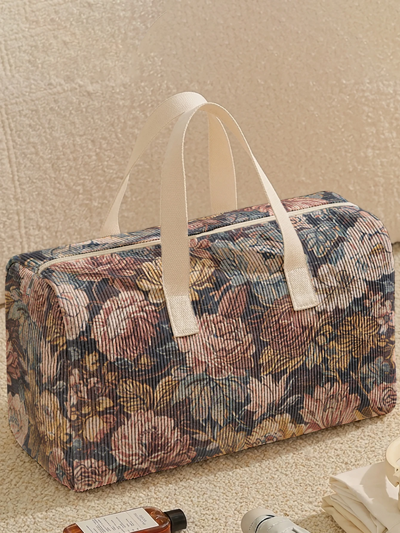 1pc, Two styles, Vintage Dark Peony Floral Pattern Printed Duffle Bag Travel Handbag suitable for Travel Gym Yoga Daily Storage