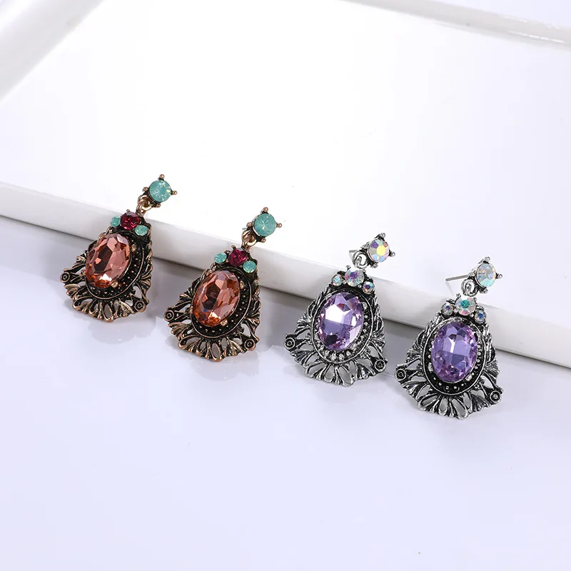 Heavy industry personality exaggerated super flash gold rhinestone earrings retro ethnic style earrings jewelry wholesale