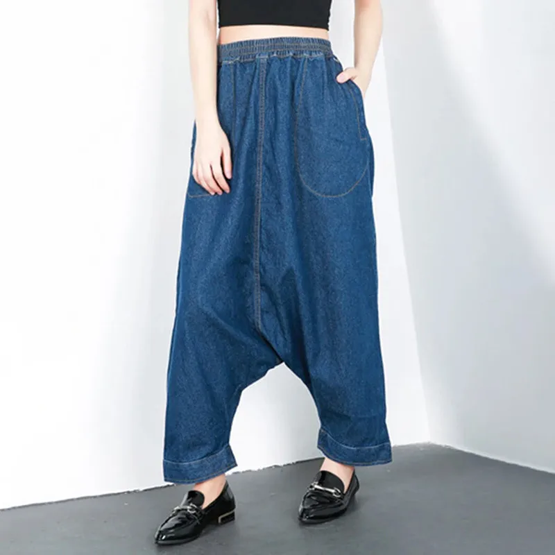 BPN Casual Loose Wide Leg Jeans For Women High Wiast Patchwork Pockets Minimalist Soild Denim Harem Pant Female Fashion Clothing