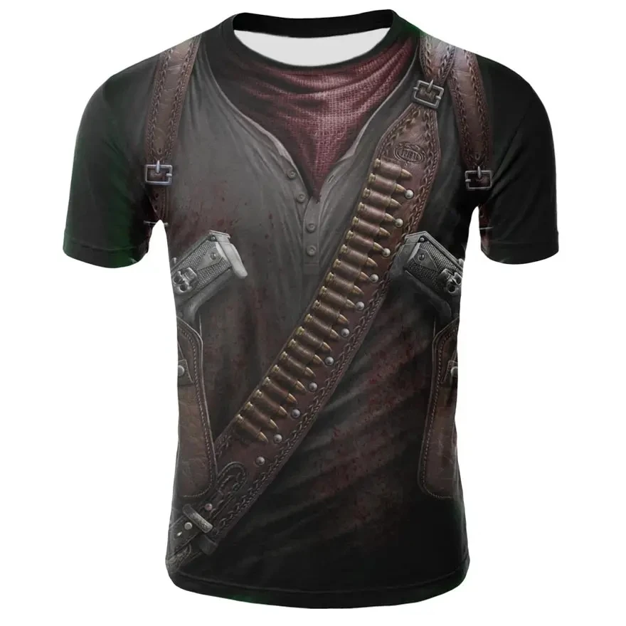 Fun Cosplay 3D Print Sports Quick-dry Breathable Men T-shirt Armor Jacket Personalize Street Hip-hop Cowboy Warrior Short-sleeve