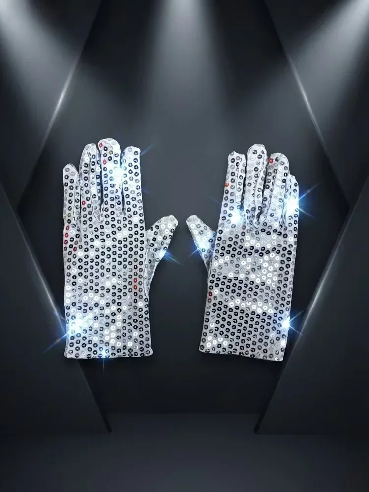 Michael Jackson Silberne Disco-Pailletten-Handschuhe, Extravagante Bühnen-Accessoires für Erwachsene, Nacht-Tanz-Modeaccessoires für Sommerauftritte – Detail 2
