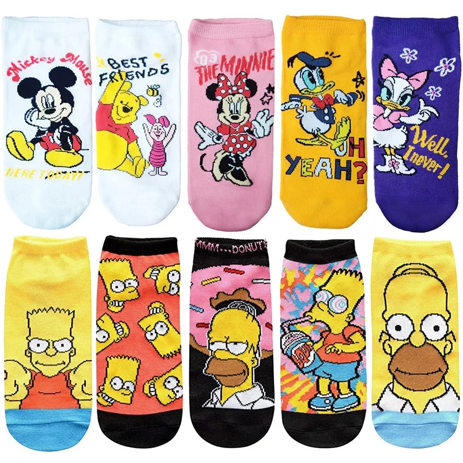 10pairs MINISO Disney Men Short Boat Socks Anime Movie Gamers Cartoon Socks Hip Hop Novelty Funny Sock