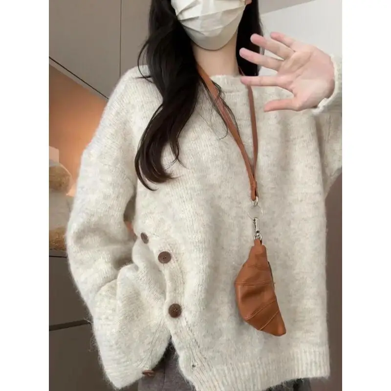 

Нишевый и уникальный вязаный пижамный комплект с разрезом Milk Fufu Lazy Style, мягкий липкий свитер, куртка, женская модная домашняя одежда, наряд Nwe