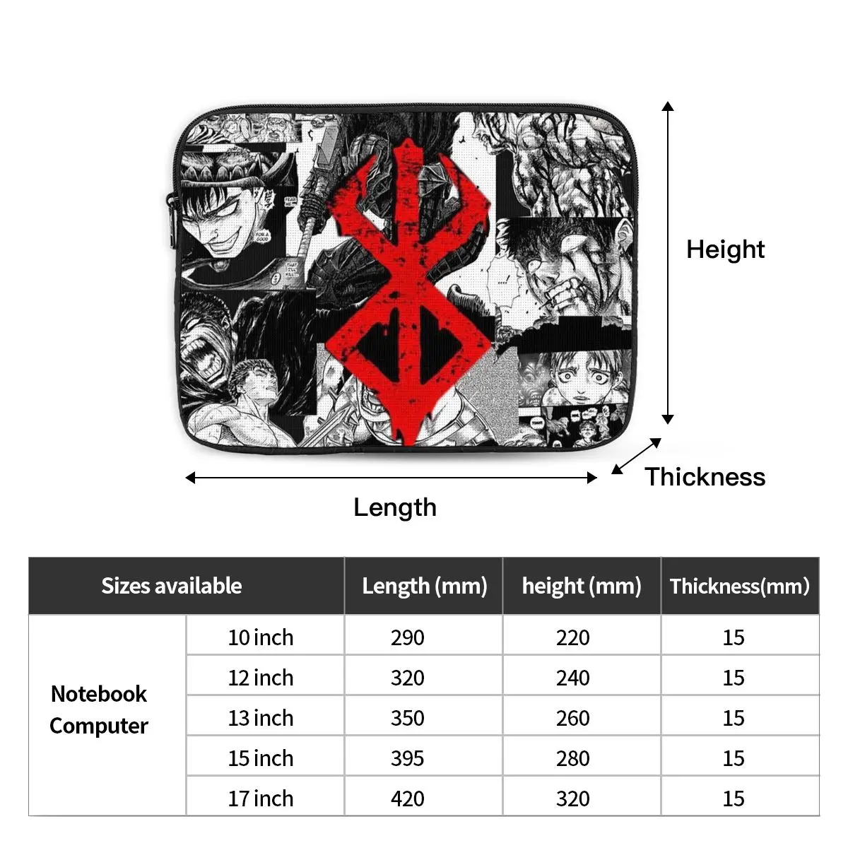 Japan Anime Berserk Swordsman Manga Guts Notebook Laptop Bag Case Pouch Notebook Sleeve Cover Bag Tablet Shockproof Case Bag