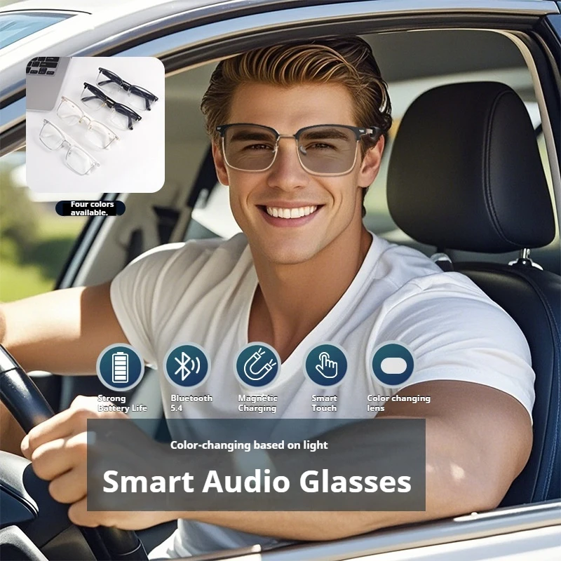 

GS13 Smart Photochromic Bluetooth Audio Glasses, 4 Colors & Auto Pairing, Touch Control & Magnetic Charge, Outdoor/Driving