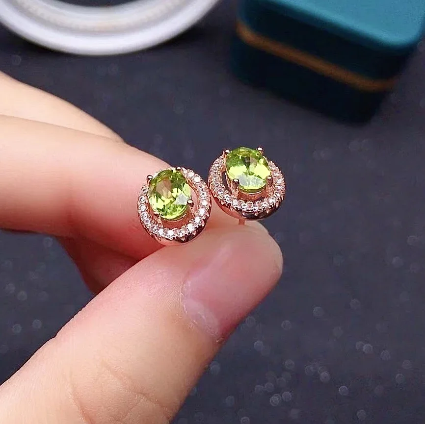 

Classic 925 Silver Peridot Earrings for Office Woman 5mm*7mm Natural Peridot Stud Earrings Solid 925 Silver Peridot Jewelry