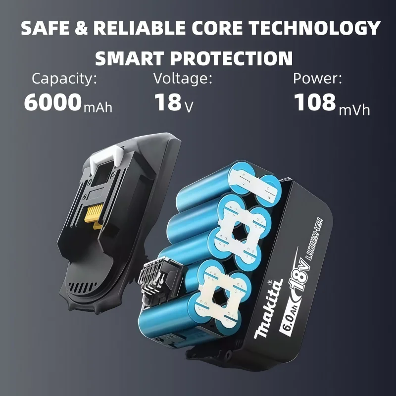 بطارية ماكيتا أصلية 100%، بطارية قابلة لإعادة الشحن 18 فولت 6.0 أمبير في الساعة، تحل محل ماكيتا BL1830BL1840BL1850BL1860B، بطارية أداة الطاقة