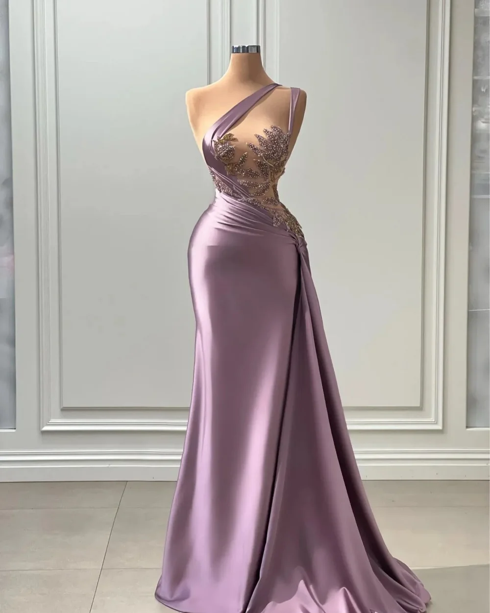 

Light Purple Prom Dress Beads Cocktail Dress Mernaid Satin Women Floor-Length Party Dress Custom New Women فستان حفلات الزفاف