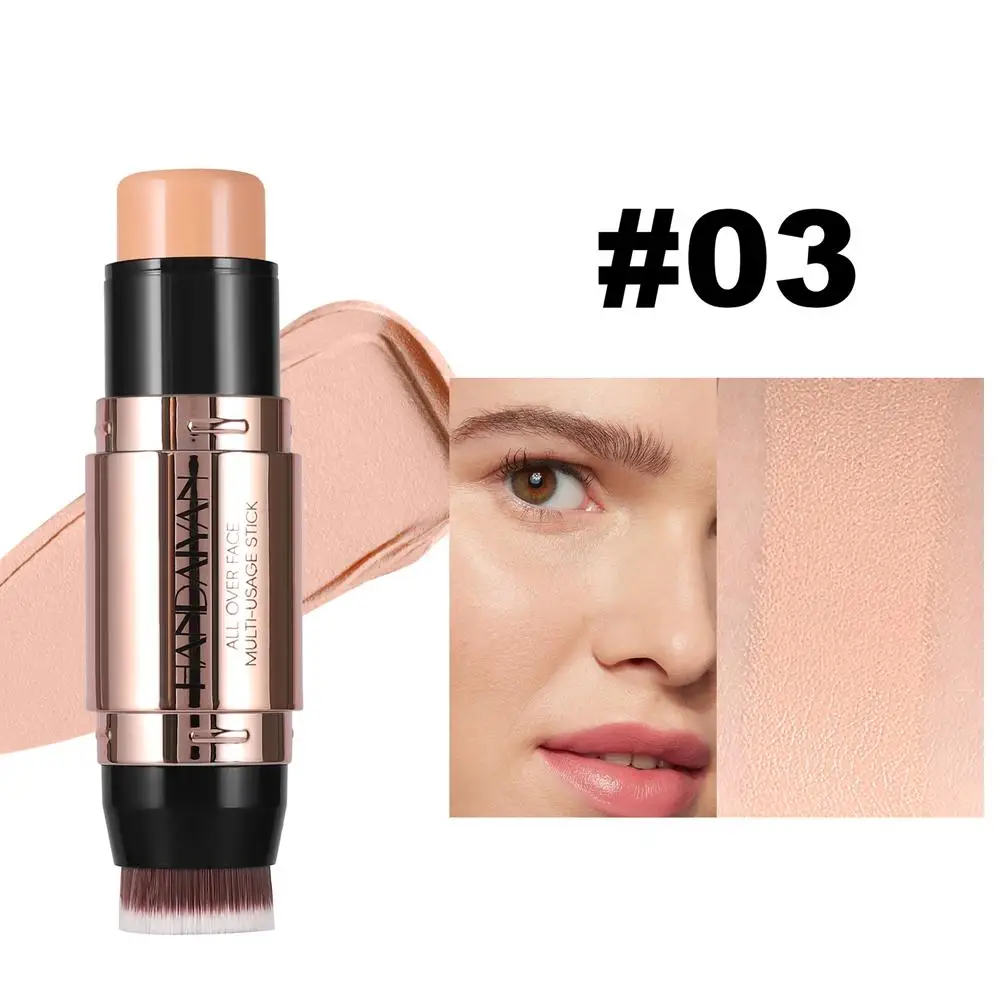 Bronceador de doble cara, crema de contorno, maquillaje, sombra oscura ligera, corrector de contorno duradero con pincel brillante U4w1